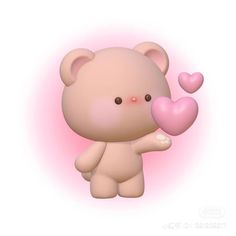 a pink teddy bear holding a heart shaped object