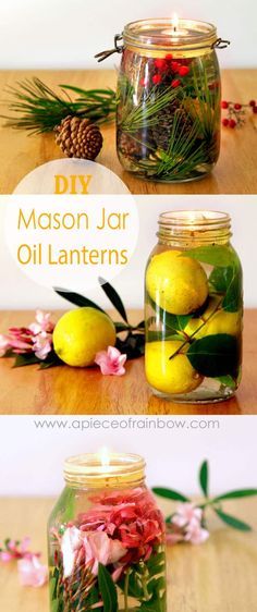 mason jar filled with flowers and lemons