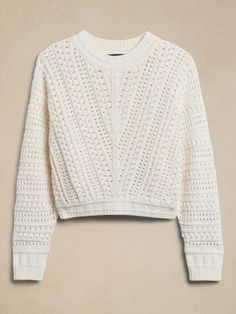 Lexia Cropped Cotton Sweater | Banana Republic Textured Knit Cotton Cropped Sweater With Crew Neck, Trendy Fine Knit Cropped Sweater, Trendy Textured Knit Cropped Sweater, Summer Sweater, Luxury Textured Knit Cropped Sweater, Chic V-neck Textured Knit Cropped Sweater, Knitwear Details, Stylish Knitwear, Advanced Knitting