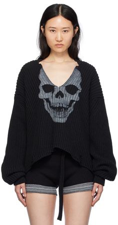 Ottolinger: Black Skull Sweater | SSENSE Edgy Fits, Black Striped Sweater, Skull Sweater, Black Skull, Black Skulls, Teenager Outfits, Knitwear Men, Fall Looks, Edgy Fashion