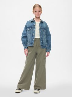 Soft cotton-Tencel blend pants.  Elasticized waist.  Front slant pockets, back patch pockets.  Side cargo pockets.  Fit: Loose.  A baggy silhouette throughout.  Loose at the ankle. Cargo Pants Green, Pants Green, Gap Kids, Back Patch, Toddler Gifts, Cargo Pants, Patch Pocket, Baby Toddler, Gap