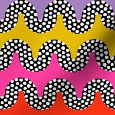 an abstract background with wavy lines and dots in yellow, pink, purple, and black