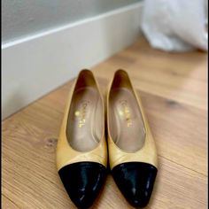 Timeless Chanel Low Heel Two Toned Pumps Size 37.5 Chanel Two Tone Pumps, Chanel Cream, Shoes Chanel, Chanel Shoes, Leather Pumps, Low Heels, Chanel Classic, Shoes Women Heels, Two Tone