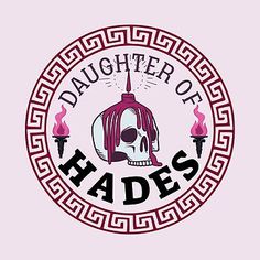 the logo for daughter of trades, with a skull on it's head and two candles