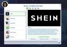 a computer screen with the word shein on it and an image of a woman's face