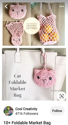 crochet cat purse and keychain made from cotton yarn, with instructions to make it