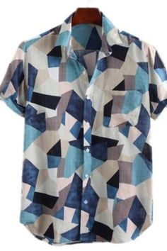 Tiles Shirt men's shirt Modern Cotton Button-up Tops, Modern Cotton Short Sleeve Shirt For Summer, Collared Cotton T-shirt For Beach, Modern Cotton Short Sleeve Summer Shirt, Modern Collared Cotton Shirt, Modern Blue Tops For Summer, Modern Relaxed Fit Summer Tops, Modern Relaxed Fit Cotton Camp Shirt, Modern Cotton Camp Shirt With Relaxed Fit