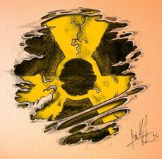 a drawing of a yellow and black fire hydrant with water around it's edges