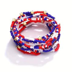 Make a statement with our elastic beaded stackable bracelets in patriotic red, white, and blue, some are accented with gold stars! Show off your style and patriotism with these versatile bracelets that can be easily stacked for a trendy look. Online orders will be given a random assortment. price is per bracelet. Multicolor Round Beads Bracelet For 4th Of July, Patriotic Red Beaded Bracelets, Multicolor Beaded Bracelets For 4th Of July, Patriotic Blue Beaded Stretch Bracelet, Patriotic Multicolor Stretch Bracelet For 4th Of July, Blue Beaded Patriotic Stretch Bracelet, Red Beaded Bracelets For Independence Day, Independence Day Red Beaded Bracelets With Round Beads, Independence Day Red Beaded Bracelets