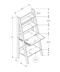 a drawing of a wooden ladder with shelves and drawers on the bottom, along with measurements