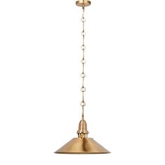 an antique brass pendant light with chain hanging from the ceiling, isolated against a white background