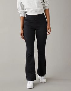 AE Next Level Pull-On High-Waisted Kick Bootcut Pant Stretch High Rise Pull-on Pants, Mid-rise Bottoms With Comfort Waistband For Fall, Fall Mid-rise Bottoms With Comfort Waistband, High-rise Stretch Cotton Pants, Stretch Jeans With Hip Pockets For Fall, Stretch Elastane Wide Leg Flare Jeans, Stretch Bottoms With Hip Pockets For Fall, Stretch Full Length Flare Jeans, High Waist Stretch Flare Jeans For Work