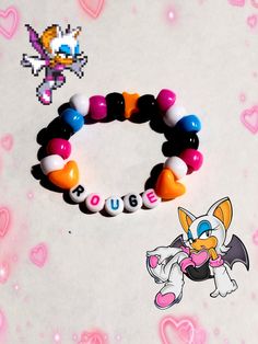 two bracelets that say love and an image of sonic the hedgehog