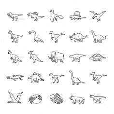 the different types of dinosaurs are shown in black and white