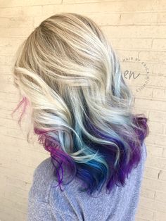 Peekaboo Mermaid Highlights, Blonde Hair With Pop Of Color, Blonde Hair Colour Shades, Blue And Pink Hair, Exotic Hair Color, Pink Blonde Hair