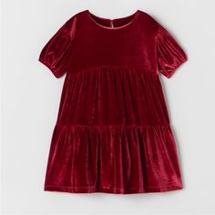 New With Tags Zara Red Tiered Velvet Toddler Dress Size 18-24 Months Burgundy Wine Tiered Velvet Dress Featuring Short Sleeves, And A Button Closure In A Soft Velvet Material. Zara Kids Dress, Zara Girls Dresses, Girls Velvet Dress, Stylish Baby Girl Outfits, Girls Sequin Dress, Gauze Dress, Block Dress, Velvet Color, Burgundy Wine