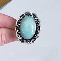 Beautiful Large Handmade Republic Larimar Gemstone 925 Silver Ring Sz 8.75- Ef-15894 The Item You See Is The Exact Piece You Will Receive-Excellent Quality & Design~ 100% Brand New-Large Beautiful Republic Larimar Gemstone-Detailed Design-925 Sterling Silver Stamped-Vintage/Antique Styling-Handmade Size 8.75 Please See Photos For Shape/Curves/Condition/Colors/Texture/Style/Design/Engraving I Want You To Have The Very Best Shopping Experience, Please Review Item Photos Turquoise Larimar Ring In Silver, Antique Rings Vintage, Wide Silver Ring, Larimar Rings, 925 Silver Rings, Color Textures, Antique Rings, Womens Jewelry Rings, Blue And Silver