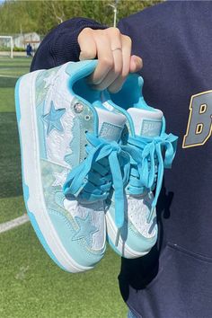 sky blue sneakers, star sneakers, aesthetic shoes  boogzel clothing Star Force Shoes, Jordan 1 High Starfish Shoelaces, Cheap Blue Canvas Shoes For Streetwear, Star Top Converse, Soul Star Shoes, Converse Fun Star, Star Shoes Cheap, Shoes With A Star On It, Cheap Blue High-top Canvas Shoes