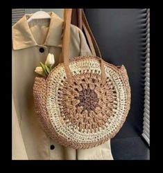 Handmade Crochet raffia (patterned design) round beach bag shoulder bag summer handbag boho travel tote bag, with strap leather(khaki/brown) Eco-friendly Brown Shoulder Bag For Vacation, Trendy Light Brown Shoulder Bag For Vacation, Bohemian Light Brown Bag For Vacation, Trendy Brown Shoulder Bag For Vacation, Bohemian Beige Beach Bag With Large Capacity, Light Brown Large Capacity Beach Bag For Vacation, Large Capacity Light Brown Beach Bag For Vacation, Vacation Large Capacity Light Brown Beach Bag, Trendy Brown Crochet Bag For Beach Season