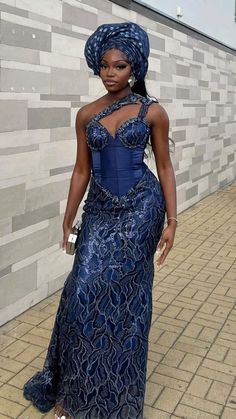 Blue Nigerian Dress, Loincloth Dress, Blue Asoebi, Damask Dress Styles Nigeria, Tswana Wedding, Corset Asoebi, Bazin Styles, Nigerian Dress Styles