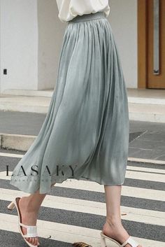 Lasaky - Exquisite Faux Silk A-Line Pleated Skirt with Flowy Milk Beads and Shimmering Charm Polyester Skirt, Soft Clothes, Skirt Skirt, Color Fabric, Silk Thread, Types Of Skirts, Skirt Length, Long Skirt, A Line Skirts