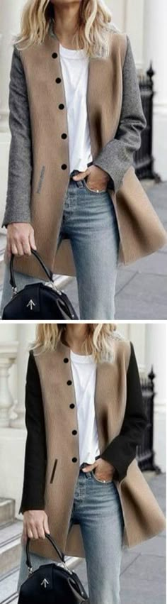 Coat Casual Outfit, Color Block Coats, Beige Vest, A Jacket, Looks Style, Mode Inspiration, Casual Outfit, Look Fashion, Autumn Winter Fashion