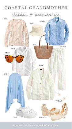 Ready to embrace the coastal grandmother aesthetic? Here’s a full breakdown of how to bring this breezy, summery style into your home. Coastal Grandmother Purse, Coastal Grandmother Winter Wardrobe, Style For Medium Size Women, Coastal Grandma Style Clothes, Coastal Grandma Style Outfits, Winter Coastal Grandmother Outfits, Coastal Grandmother Aesthetic Winter, Coastal Grandmother Outfits 2024, Grandma Fall Outfits