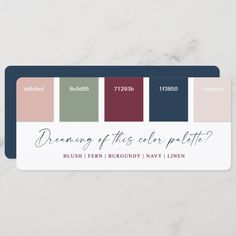 a business card with the words dreaming this color palette