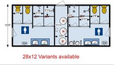 the floor plan for an apartment with two beds and one bathtub, is shown in blue