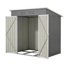 an outdoor storage shed with the door open