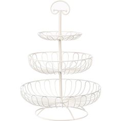 three tiered white metal basket holder