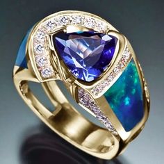 Vintage Ring With Blue Cubic Zircon Color Stone Rings, Women Gold Ring, Sapphire Wedding Rings, Blue Stone Ring, Jewelry Wedding Rings, Bling Rings, Color Stone, Fashion Ring, Blue Sapphire Rings