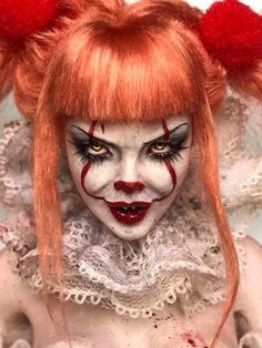 It Halloween Makeup Clown, It Makeup Clown, Scary Clown Costume Women, It Halloween Costumes, Scary Clown Makeup Creepy, Hallowen Schminke, Evil Clown Makeup, Creepy Clown Makeup, Clown Costume Women