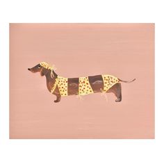 a painting of a dachshund with polka dots on it's clothes