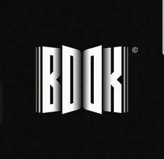 the word book is made up of white letters on a black background with vertical stripes