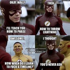 the flash and reverse characters are talking about each other's actions in this funny meme