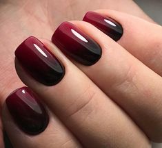 Red And Black Nail, Red Black Nails, Maroon Nail Designs, Black Ombre Nails, Red Ombre Nails, Red Gel Nails, Dark Nail, Kutek Disney, Dark Red Nails