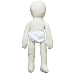 a white teddy bear with a diaper on it's back and legs, standing upright