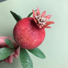 a close up of a pomegranate being held by someone's hand