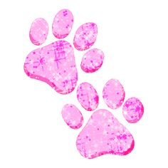 a pink dog paw print on a white background with purple speckles in the center