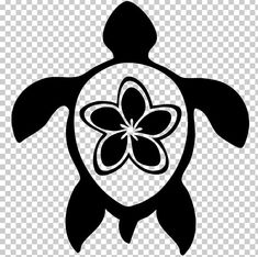 a turtle with a flower on it's back, silhouetted against a transparent background