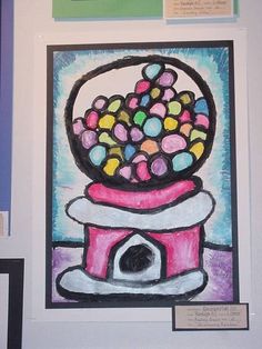 a drawing of a gummy machine with lots of candy on it's top