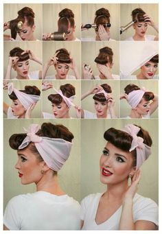 Pinup                                                                                                                                                     More Vintage Hairstyles Tutorial, Vintage Hairstyle, Makeup Tip, Rockabilly Hair, Sock Hop, Hairstyle Tutorials