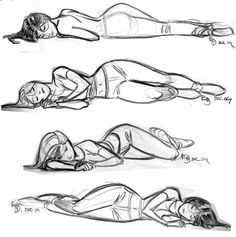 three different poses of a woman laying on her stomach, and the other lying down