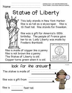 the statue of liberty worksheet for kids to learn how to read and write