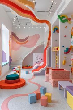 the children's playroom is brightly colored