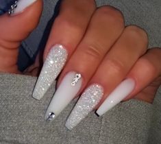 @happydayjasmine Hoco Nails, Patrick Nagel, Milky Nails, Bling Acrylic Nails, Acrylic Nails Coffin, Birthday Nails, Nailed It, Prom Nails