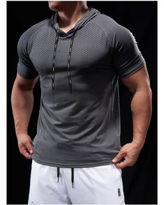 Compression Slim Fit Hooded Bodybuilding T Shirt Black Hooded T-shirt For Sports, Gray Hoodie Sportswear Top, Casual Stretch Dri-fit Tops, Technical Stretch Hooded Activewear, Sporty Gray Hooded Top, Gray Sporty Hooded Top, Athleisure Stretch T-shirt In Athletic Heather, Gray Moisture-wicking Sportswear Hoodie, Sporty Gray Hoodie Top