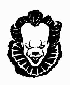 a black and white drawing of a clown's face