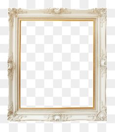 an old white frame with gold trimmings on the edges, in front of a white